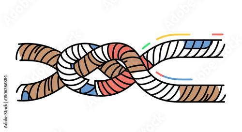 Intricate nautical knot diagram demonstrating the secure lacing of two ropes for various practical
