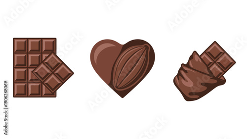 Chocolate bar and heart, broken chunk pieces, romantic sweets, valentines day gift icons, dessert love theme, holiday marketing, packaging design
