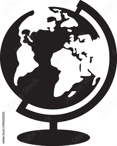 Black silhouette of earth globe showing continents of north and south america on stand
