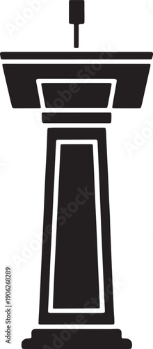 Black silhouette of a simple modern podium with a microphone on a transparent background vector illustration