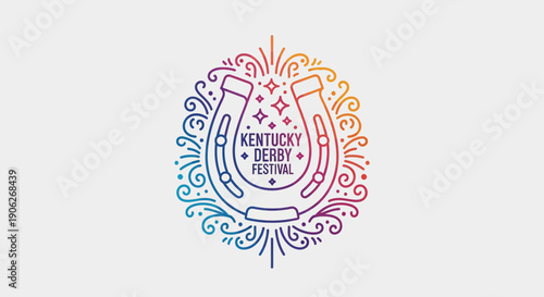 Vibrant Rainbow Gradient Kentucky Derby Festival Logo Featuring a Lucky Horseshoe and Ornate