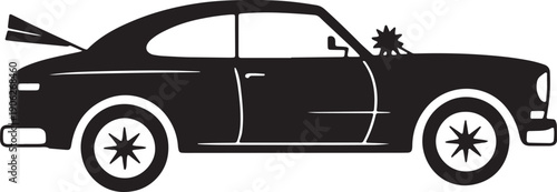 Classic coupe car silhouette with trunk streamer and hood decoration for celebration vector