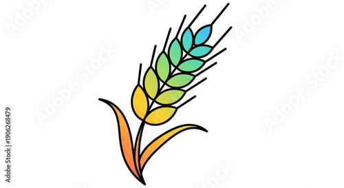 Colorful gradient wheat ear icon illustration for agricultural themes and food industry branding