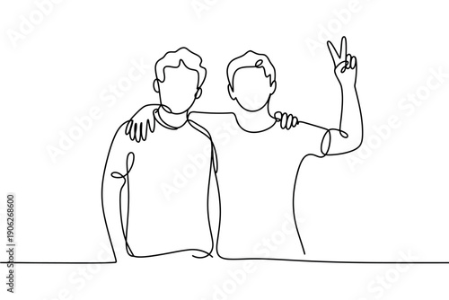 Two friends showing unity and peace with a gesture