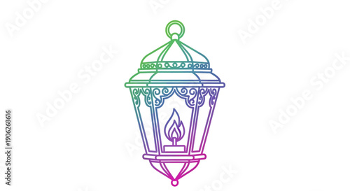 Vibrant Gradient Line Art Lantern with Glowing Flame a Symbol of Light and Celebration