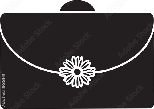 Elegant clutch bag silhouette with floral clasp decoration for formal evening party accessory