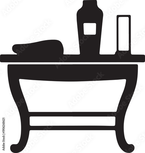 Dressing table with cosmetics and mirror for beauty routine or personal care