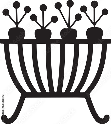 Four potted plants on decorative planter stand silhouette for garden or home decor vector