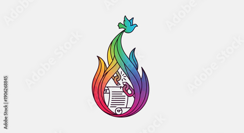Vibrant rainbow emblem symbolizing freedom, peace, and the power of knowledge breaking chains of