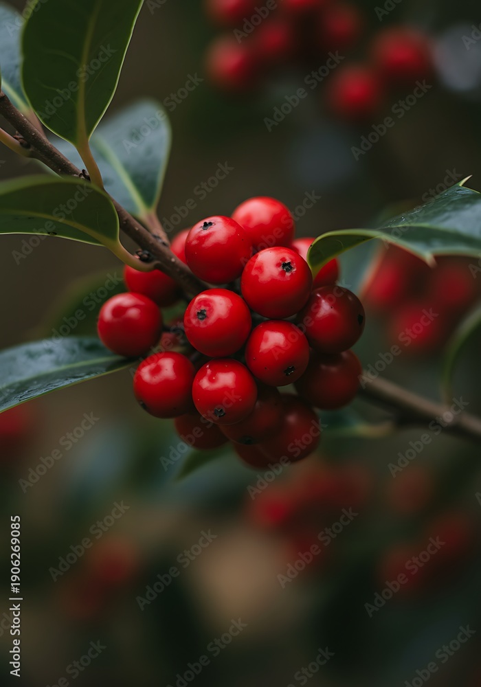 Obraz premium Crimson Cluster, Winter's Embrace