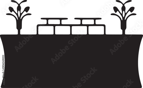 Table with decorative plants and glasses silhouette on transparent background vector