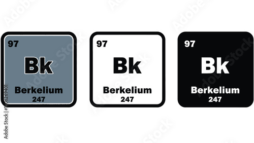 Berkelium element symbol Bk in different colored squares illustrations