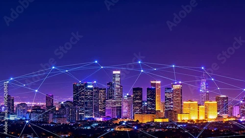 Wallpaper Mural Nighttime city skyline with network connections Torontodigital.ca