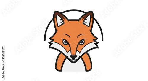 Cartoon orange fox with white markings and black outline staring forward aggressively