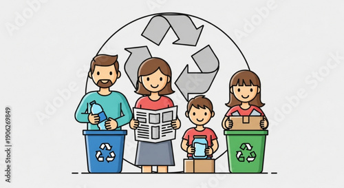 Family recycling together eco friendly household people sorting waste environmental conservation sustainable living green lifestyle recycling bins eco conscious family waste
