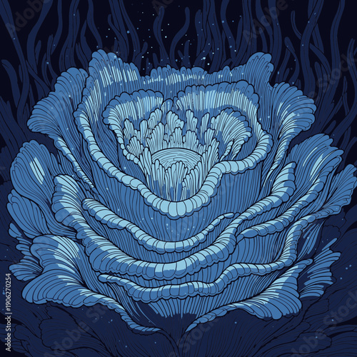 Detailed illustration of a blue flower.