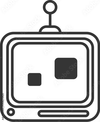 Sticker outline emoji chat-bot style face. Crazy emotion. Ai robotic avatar retro style illustration