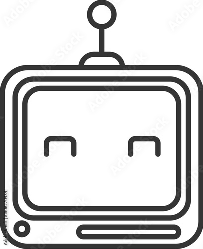 Sticker outline emoji chat-bot style face. Happy emotion. Ai robotic avatar retro style illustration