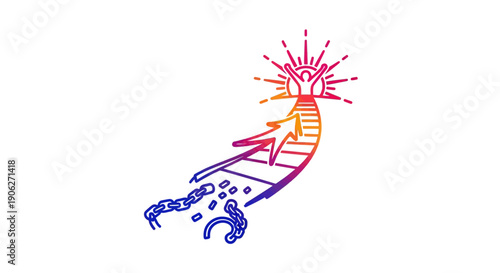Symbolic gradient illustration of breaking chains and ascending towards success and freedom