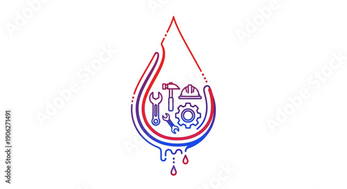 Industrial services droplet logo with mechanic tools and hard hat for repair and maintenance