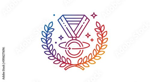 Gradient cosmic award medal with laurel wreath an icon symbolizing achievement and universal success