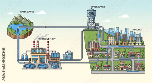Water access comparison people collecting water from faucet and desert wells symbolizing availability and scarcity
