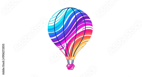 Vibrant hot air balloon illustration in flowing rainbow gradient colors artistic vector graphic