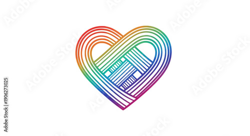 Vibrant rainbow heart woven design celebrating love diversity and unity interconnected lines