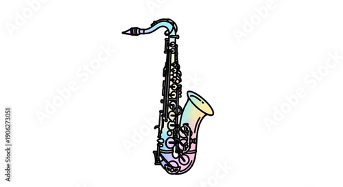 Colorful Hand-Drawn Saxophone Illustration with Pastel Gradient on White Background Artistic