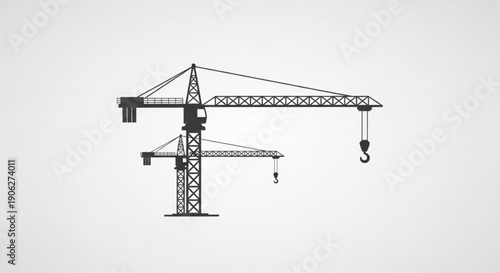 Construction crane with hook and boom against a plain background for industrial and architectural concepts