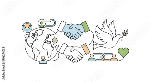 Handshake and Dove Symbolizing Peace Agreement.