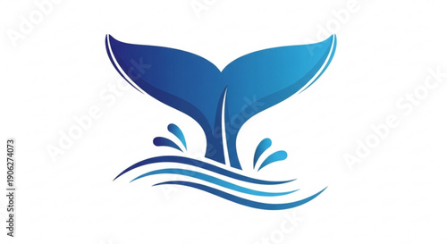 Whale tail splashing in ocean waves blue gradient symbol marine life icon aquatic logo design