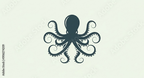 Octopus icon with curled tentacles and suckers on a light background symbolizing marine life and ocean creatures in a simple design