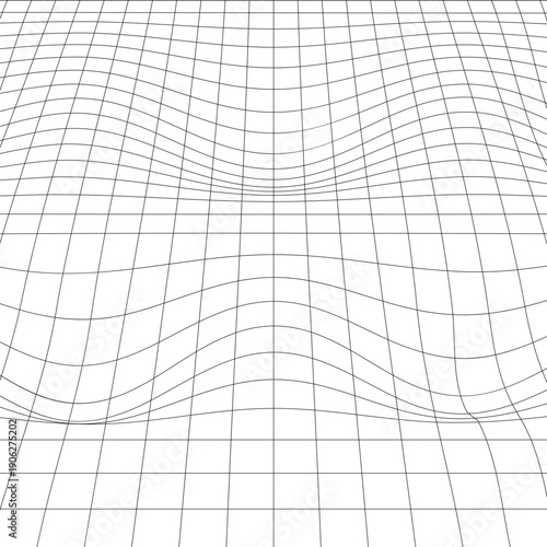 Wave wracked surface. Moving energetic grid structure of fine lines. Simple black and white dynamic vector background