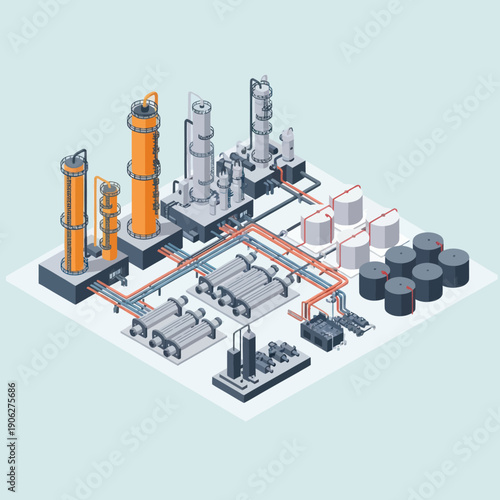 Industrial Factory Equipment and Machinery Diagram.