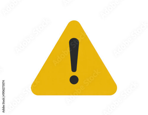 Yellow triangle warning sign with exclamation mark isolated on a transparent background