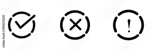 Right, wrong, tick, cross, checkmark, exclamation icons set. check mark, exclamation point, x or cross mark icon set. eps 10