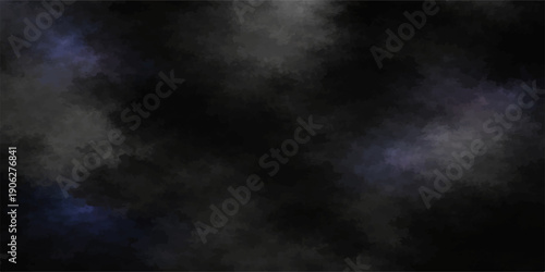 Dark blue and black and white smoke swirls through a dark grunge sky with stormy clouds and mist to create a textured nature backdrop pattern for a motion wallpaper design