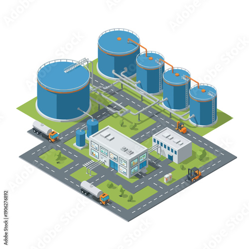 Industrial Facility with Storage Tanks and Buildings.