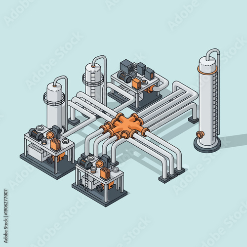 Industrial Factory Equipment and Piping System.