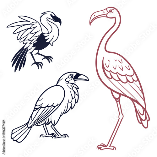 Minimal folk line art crow with bold curves and alpona style, representing intelligence and mystery.