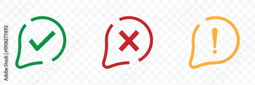 Check mark, exclamation point, X mark icons, buttons. Approve, reject and warning symbol. right , wrong and warning sign. eps 10