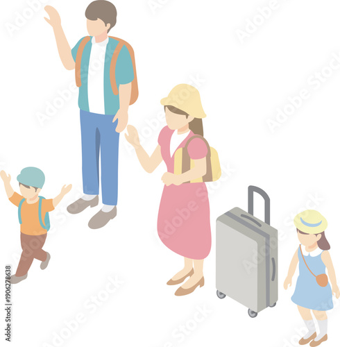 Isometric Family Travel Illustration. Image of Leisure, Sightseeing, and Holiday Outing