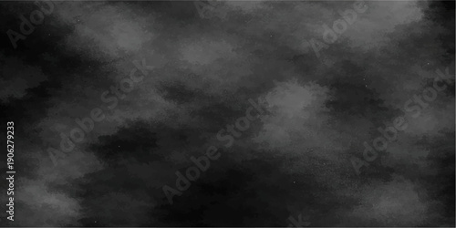 A dark grunge backdrop featuring swirling black and white smoke textures that blend into a misty storm cloud sky with dramatic motion and fog