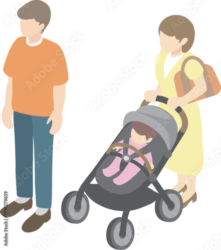 Isometric Family Illustration Set. Isometric People for Housing, Insurance, and Welfare Services.
