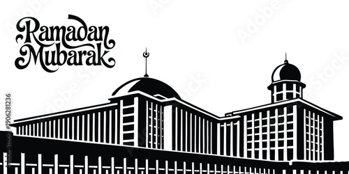 simple ramadan mubarak banner template with mosque silhouette