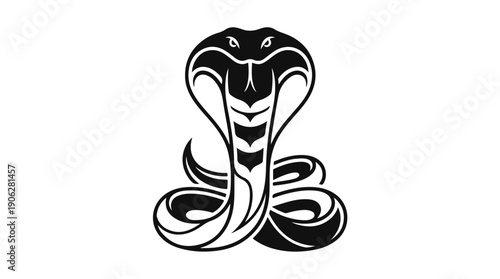 Black and white cobra snake illustration on white background.