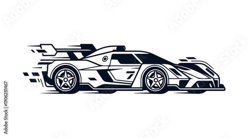 Black and white illustration of a fast racing sports car.