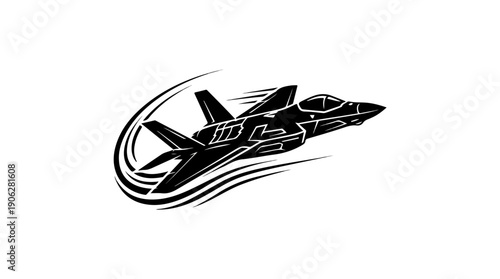 Black Jet Fighter Silhouette Soaring Through the Sky.