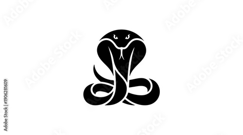 Black cobra snake silhouette on a white background, isolated.